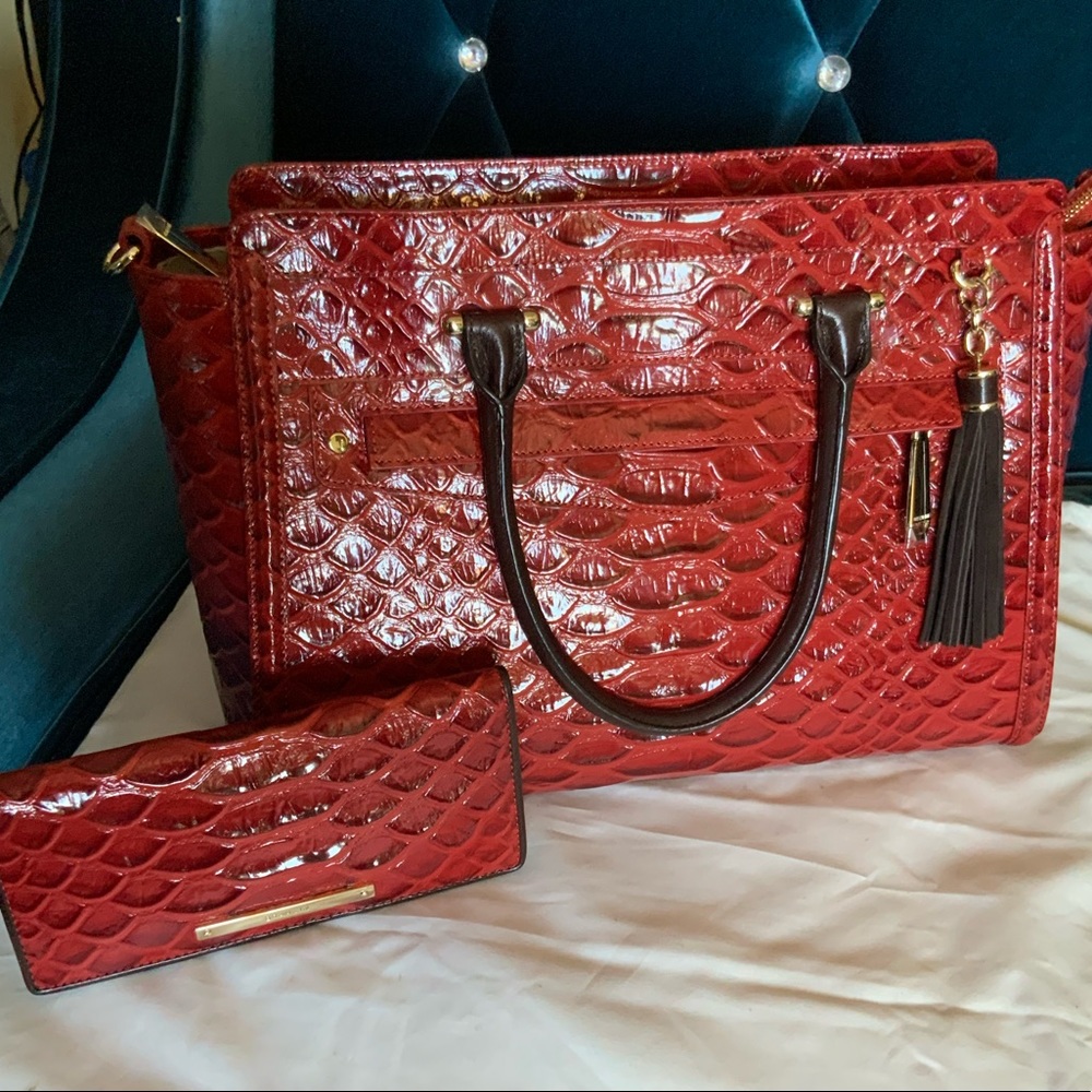 Brahmin Harper & Wallet in Scarlet Vardo